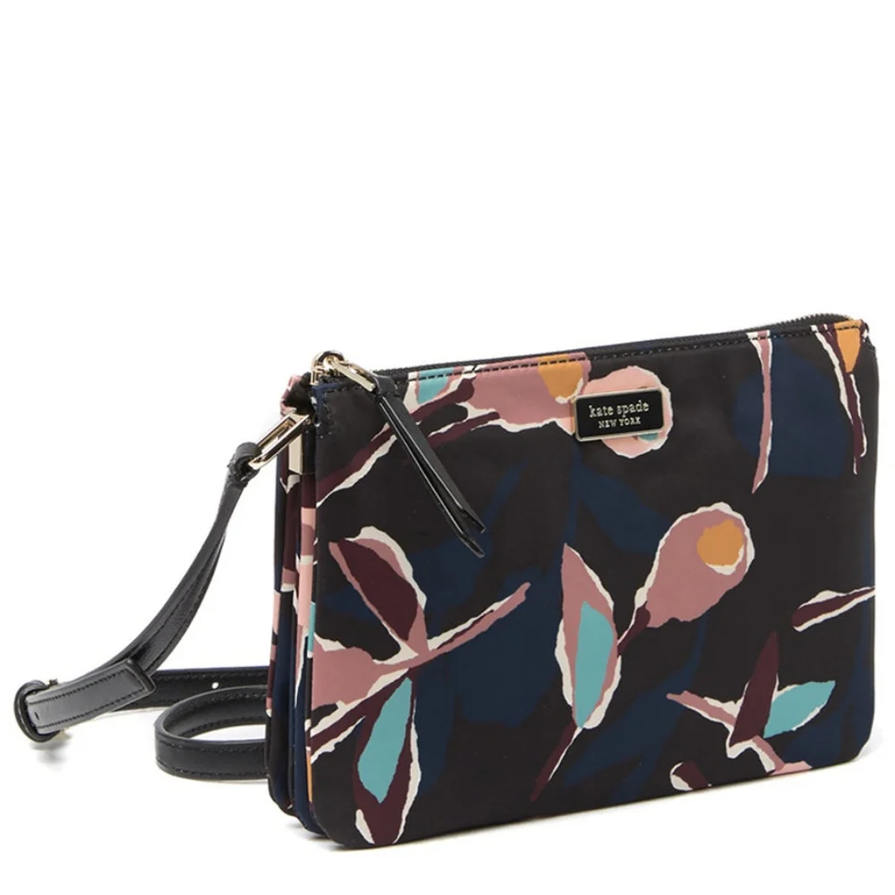 🐻KATE SPADE Dawn Paper Rose Triple Gusset Crossbody in Black Floral - Picture 10 of 16